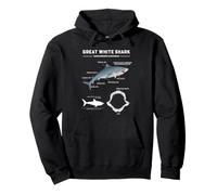 Diagrama de anatomía del Gran tiburón Blanco Ciencia del océano Gráfico Marino Sudadera con Capucha