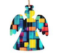 Diagrama geométrico cuadrado, adornos de madera rústica de Navidad, acabado de madera natural para árbol de Navidad y decoración del hogar de vacaciones