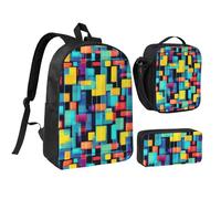 Diagrama geométrico cuadrado de 17 pulgadas, mochila de almuerzo, estuche para lápices, bonito estampado, tela Oxford duradera.