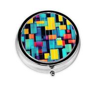 Diagrama geométrico cuadrado de metal galvanoplastia, pastillero redondo, 2 x 2 x 0.7 pulgadas, con 3 compartimentos de plástico