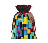 Diagrama geométrico cuadrado impreso Navidad M bolsas de lino con cordón, sacos de regalo, bolsas de regalo de Navidad, vacaciones, regalos
