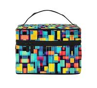 Diagrama geométrico cuadrado para mujer, bolsa de cosméticos de viaje (9 x 6.5 x 6.2 pulgadas), bolsa de cosméticos portátil de gran capacidad, bolsa de cosméticos grande para niñas, Negro -, Talla