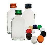 DIAH DO IT AT HOME 10 mini botellas de cristal de 100 ml con tapas de rosca de metal de colores mixtos, frascos pequeños vacíos transparentes para elaboración casera, licores, ginebra, vodka, chupitos