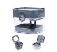 Diakey Estuche de retención 2 en 1, protector bucal de baño para dentaduras postizas, soporte, contenedor, organizador, taza de prótesis con espejo para remojar dientes postizos, gris oscuro