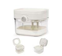 Diakey Estuche de retención 2 en 1, protector bucal de baño para dentaduras postizas, soporte, contenedor, organizador, taza de prótesis con espejo para remojar dientes postizos, color blanco