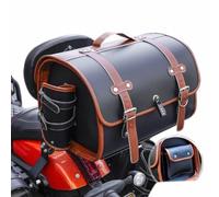 DIALFA Baul Moto para Harley Davidson Custom 1200, Impermeables Alforjas Moto de Cuero Retro PU, Bolsa Herramientas Moto, Motocicleta Multifuncional Baul de Cola,D Black+Brown