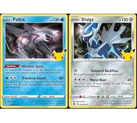 Dialga & Palkia - Lote de cartas de celebración de Pokemon - Lámina holográfica legendaria - 020/025 y 004/025