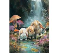 Diamante Adultos Kits Arte, Conejo animal Kits de Pintura Diamante 5D Niños Principiantes, Bricolaje Redondo Completo Perforador Cristal Arte Cruz Costura, Decor Pared Hogar 90 x 120cm F-175