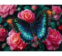 Diamante Adultos Kits Arte, Flores de mariposa Kits de Pintura Diamante 5D Niños Principiantes, DIY Redondo Completo Perforador Cristal Arte Cruz Costura Artesanías, Decor Pared Hogar 20 x 30cm F-266