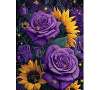 Diamante Adultos Kits Arte, Girasol floral Kits de Pintura Diamante 5D Niños Principiantes, Bricolaje Redondo Completo Perforador Cristal Arte Cruz Costura, Decor Pared Hogar 100 x 130cm F343