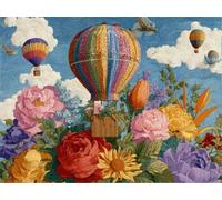 Diamante Adultos Kits Arte, Globo aerostático de flores Kits de Pintura Diamante 5D Niños Principiantes, DIY Redondo Completo Perforador Cristal Arte Cruz Costura, Decor Pared Hogar 60 x 80cm F-333