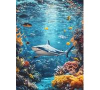 Diamante Adultos Kits Arte, Tiburón animal Kits de Pintura Diamante 5D Niños Principiantes, Bricolaje Redondo Completo Perforador Cristal Arte Cruz Costura, Decor Pared Hogar 80 x 110cm F-169