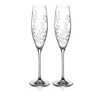DIAMANTE Copas de champán de cristal para prosecco - 'Breeze' - Patrón de hojas florales grabadas intrincadamente - Juego de 2