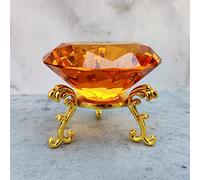 Diamante de cristal transparente con soporte triangular de metal, pisapapeles de cristal, decoración para manualidades, boda, hogar, 80 mm, ámbar