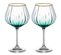 DIAMANTE Gin Glasses Copa Mirage Verde - Juego de 2 unidades, con mancha de color verde y borde dorado