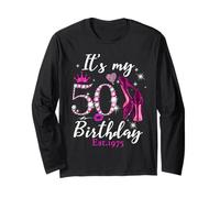 Diamante It's My 50th Birthday EST 1975 50 Years Old para Mujer Manga Larga