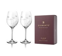 DIAMANTE Juego de 2 copas de vino de cristal universales, diseño floral cortado a mano