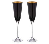DIAMANTE Oro Black Champagne Flautas - Colección 'Oro Black' - Par de copas de champán de cristal negro/dorado