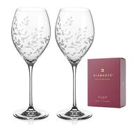 DIAMANTE Par de copas de vino de cristal - 'Breeze' - Patrón de hojas florales intrincadamente grabado - Juego de 2