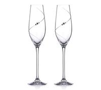 DIAMANTE - Pareja de copas de champán de cristal, diseño "Silhouette" tallado a mano y adornadas con cristales decorativos