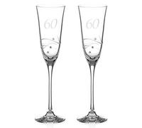 DIAMANTE Vasos de champán de Swarovski para 60 cumpleaños o aniversario, par de copas de champán de cristal con grabado a mano "60" con cristales de Swarovski