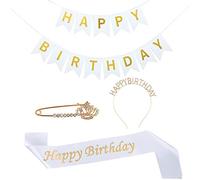 Diamantes de imitación Happy Birthday Girl Diadema Corona Broche Cumpleaños Faja Tarjetas Set Fiesta Feliz Diadema Niña
