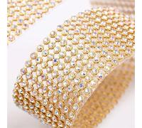 diamantes de imitación Rollo de cristal, Cinta decorativa de cristal Hotfix con diamantes imitación, multicolor, 2-15 filas, 1,2 metros(Gold Crystal AB,15rowsx1.2meter4.8cm)