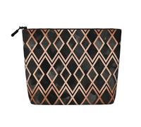 Diamantes Geo de Cobre y Negro,Neceser de Maquillaje de imitación Lino, Neceser de Viaje portátil