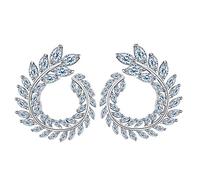 DIAMANTIO Pendientes de boda con circonita cúbica de grado AAAAA, chapados en oro de 18 quilates, elegante corona de cristal, curvada, brillante, trigo brillante, broche de ramas de olivo, hojas en