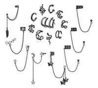 Diamday 18Pcs Ear Cuff Pendientes Cadena para Mujer Manguito Oreja Pendientes Cadena con Clip Ajustable Cartílago Hélice Pendiente Clip On Wrap Ear Cuff Pendientes No Perforado Negro