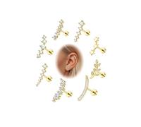 Diamday 8 Piezas 16G Pendientes de Cartílago para Mujeres Chicas Acero Inoxidable 316L Opalo CZ Barra Hoja Tornillo Plano Concha Hélice Daith Piercing Joyería