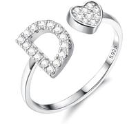 Diamday Plata de Ley S925 Ajustables Iniciales Anillos Mujeres Niñas Corazón Apilables Alfabeto Anillos Personalizado Capital Letra Anillo Inicial Joyería Regalos para Cumpleaños Navidad San Valentín