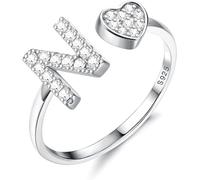 Diamday Plata de Ley S925 Ajustables Iniciales Anillos Mujeres Niñas Corazón Apilables Alfabeto Anillos Personalizado Capital Letra Anillo Inicial Joyería Regalos para Cumpleaños Navidad San Valentín