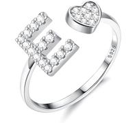 Diamday Plata de Ley S925 Ajustables Iniciales Anillos Mujeres Niñas Corazón Apilables Alfabeto Anillos Personalizado Capital Letra Anillo Inicial Joyería Regalos para Cumpleaños Navidad San Valentín