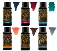 Diamine Tinta para pluma estilográfica de 30 ml, rueda de color, 6 botellas, roble otoñal, sira, macasar, Earl Grey, Aurora Borealis, crepúsculo