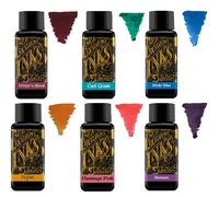 Diamine - Tinta para pluma estilográfica de 30 ml - Rueda de color - 6 botellas - Writers Blood, Cool Green, Misty Blue, Sepia, Flamingo Pink, Damson