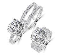 Diamonbella 101 Facets - Juego de Anillos de Diamante de imitación de 2 Quilates, Corte Princesa, halo Chapado en Plata de Ley 925