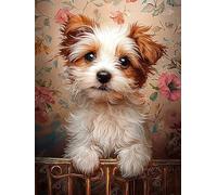 DIAMOND ART CLUB Small Wonder - Kit de pintura de diamantes Terrier, divertidas manualidades para adultos, lienzo de arte de diamantes redondos, 33 x 44 cm