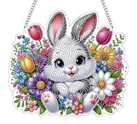 Diamond Art Hanging Kits for Adults with Chain, Easter Theme DIY Rhinestone Diamond Window Pendants Double Sided Print Single Side Drill Crystal Painting Ornament Hanging Home Wall Decor