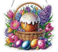 Diamond Art Hanging Kits for Adults with Chain, Easter Theme DIY Rhinestone Diamond Window Pendants Double Sided Print Single Side Drill Crystal Painting Ornament Hanging Home Wall Decor