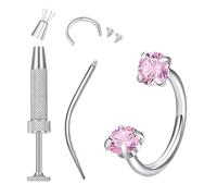 Diamond & Cubic Zirconia Earring Set With Horseshoe Nose Ring - 16G/18G Lip, Eyebrow & Cartilage Piercing Jewelry | C-Shaped Nose Stud T& Horseshoe Ring Ki