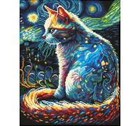 DIAMOND DOTZ 2593881 Original 5D Diamond Painting Kit de pintura de gato por la noche, kit de pintura de diamantes con brillantes redondos, a partir de 12 años, intermedio