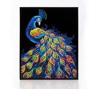 DIAMOND DOTZ 2594357 Original 5D Diamond Painting Set Neon Pavo real con colores neón y terciopelo, cuadro de pintura de diamantes DIY para adultos y niños a partir de 12 años, intermedio
