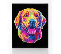 DIAMOND DOTZ 2594367 Original 5D Diamond Painting Set Neon Golden Retriever, con colores neón y terciopelo, cuadro de pintura de diamantes DIY para adultos y niños a partir de 12 años, intermedio
