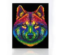 DIAMOND DOTZ 2594370 Original 5D Diamond Painting Set Neon Wolf con colores neón y terciopelo, cuadro de pintura de diamantes DIY para adultos y niños a partir de 12 años, intermedio