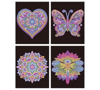 DIAMOND DOTZ DOTZIES 2594438 Original 5D Diamond Painting Set, Neon Mandalas 4 cuadros de diamantes de colores con flock, kit de puntos para niños a partir de 6 años, principiante