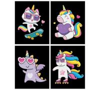 DIAMOND DOTZ DOTZIES 2594439 Original 5D Diamond Painting Set, Neon Unicornios, 4 cuadros de diamantes de colores con flock, kit de puntos para niños a partir de 6 años, principiante