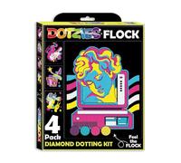 DIAMOND DOTZ DOTZIES 2594447 - Juego de pintura de diamantes 5D original, neón retro clásico, 4 imágenes de diamantes coloridos con flocado, kit de puntos para niños a partir de 6 años, principiantes