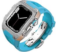 Diamond Face Watch Cover Case de goma de goma de aleación de titanio, compatible con Apple Watch Series 8/7/6/5/4/SE, Men Women Reemplazo y correa, para iWatch 45/44 mm Kit de modificación de acero