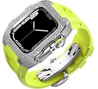 Diamond Face Watch Cover Case de goma de goma de aleación de titanio, compatible con Apple Watch Series 8/7/6/5/4/SE, Men Women Reemplazo y correa, para iWatch 45/44 mm Kit de modificación de acero